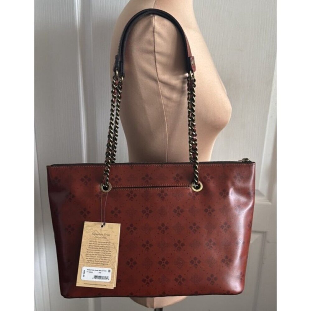 Patricia Nash Belle Tote Signature Print Leather Shoulder Bag Brown Tan NWT - Picture 7 of 16